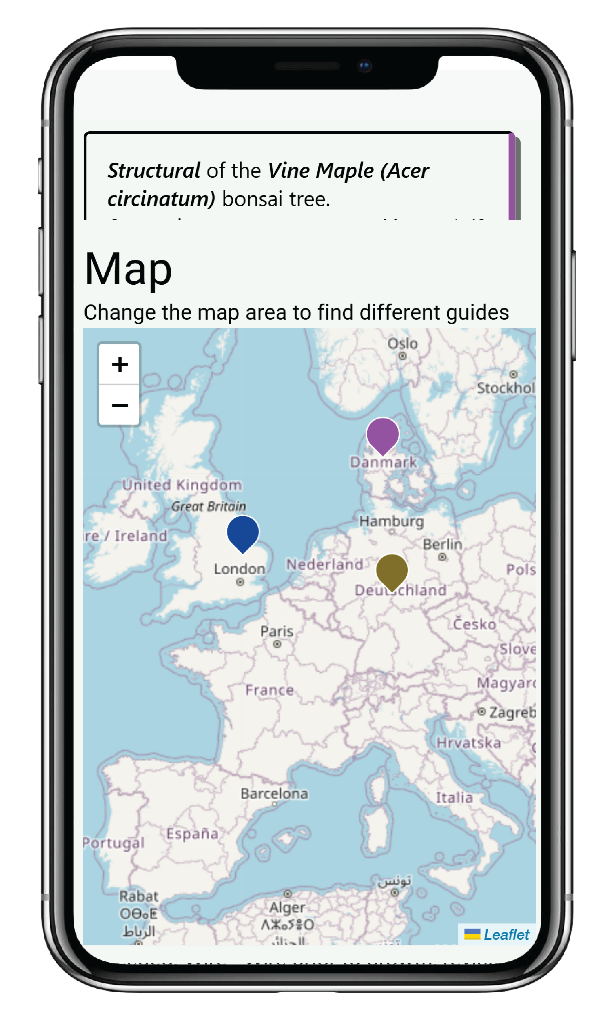 app screenshot local map with bonsai guides